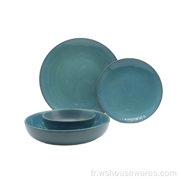 20pcs Porcelaine Ceramic Blue Round Plate Dinneresetet